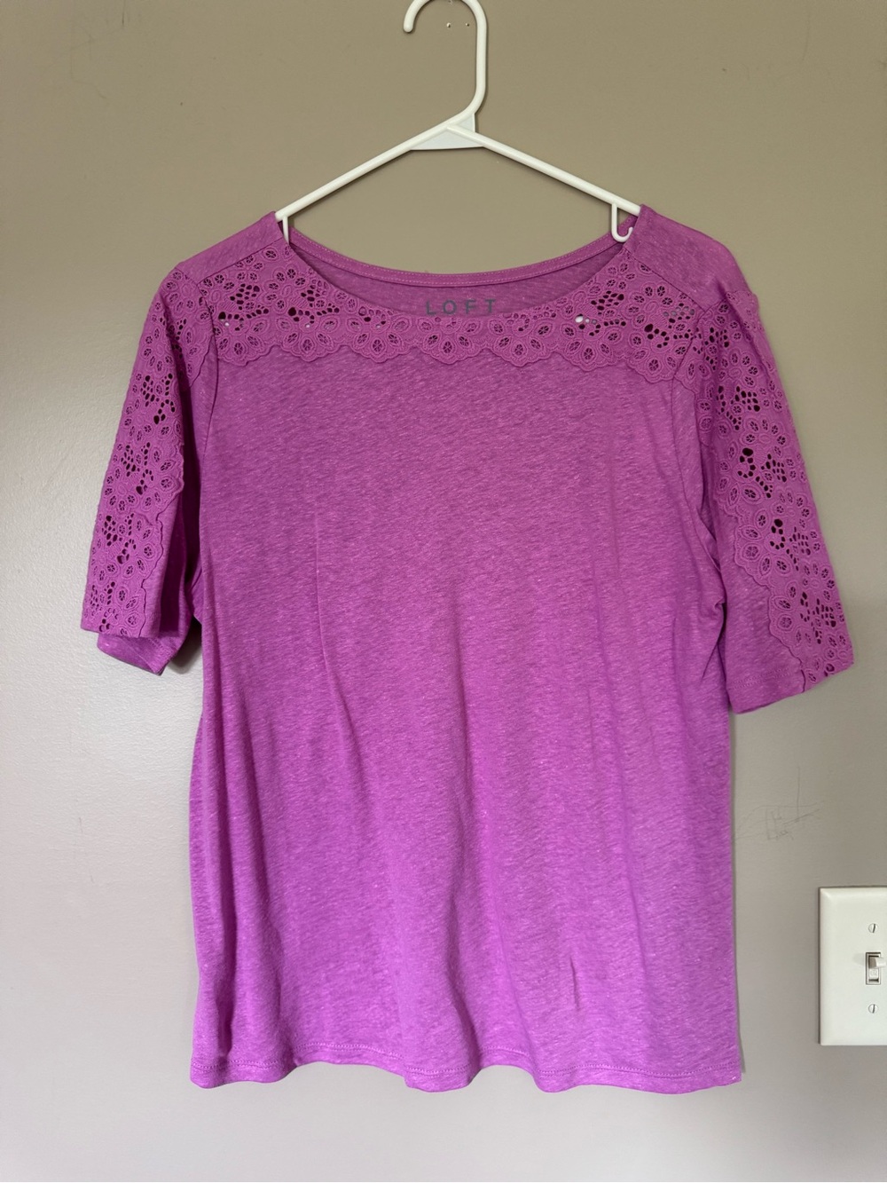 LOFT Pink-Purple Eyelet Sleeve Short Sleeve Tee